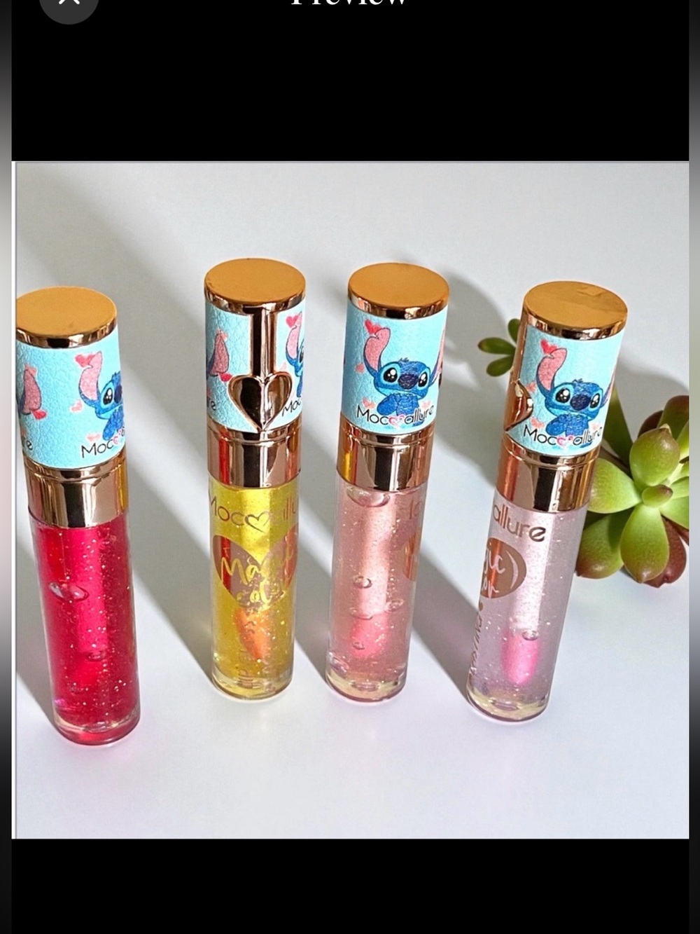 Disney Stitch 4pc Glitter Lip Gloss Set lightly scented high gloss brand new